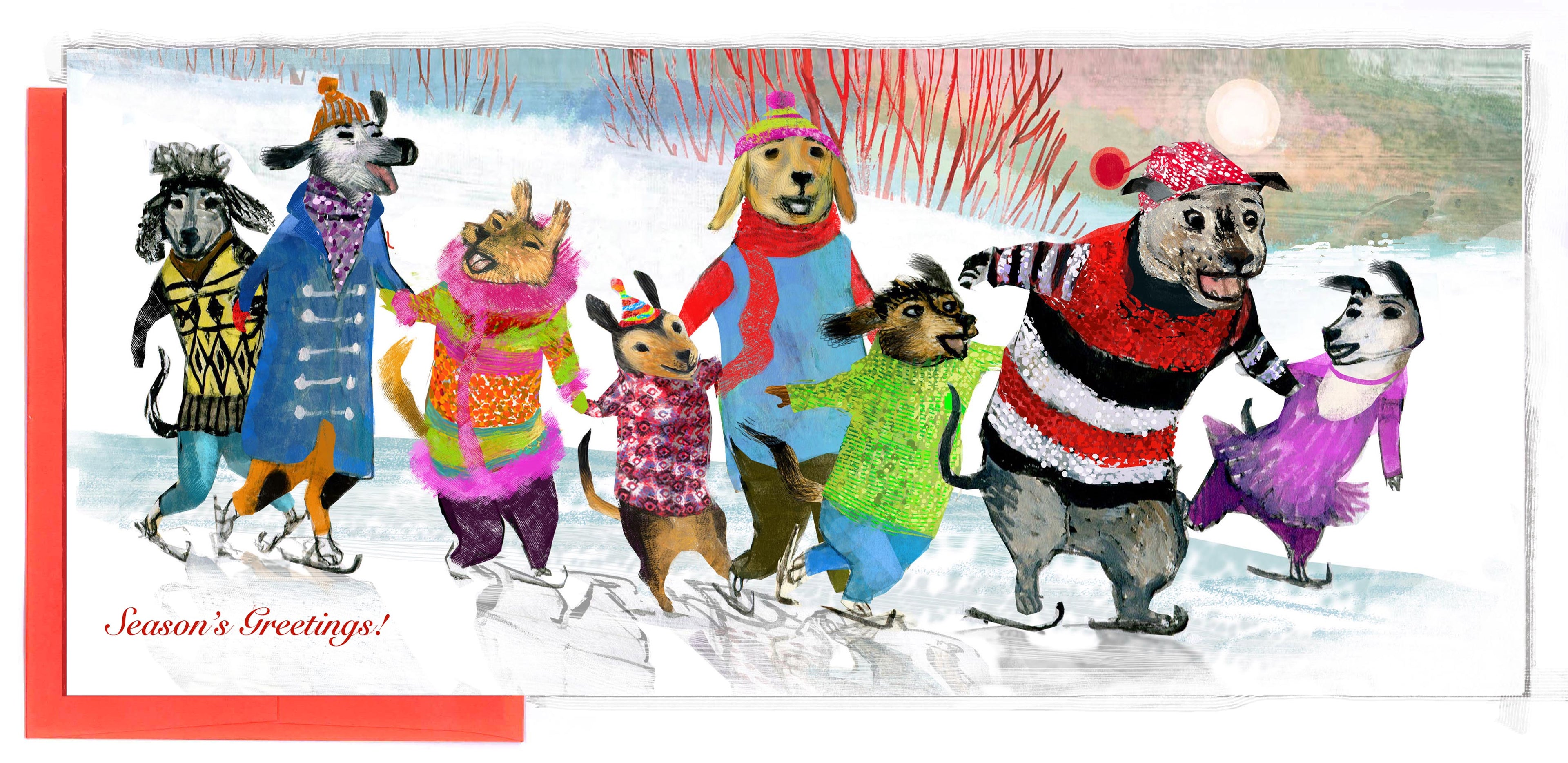 Dogs Skating Boxed Notes | Single design set - 8 Trifold Cards