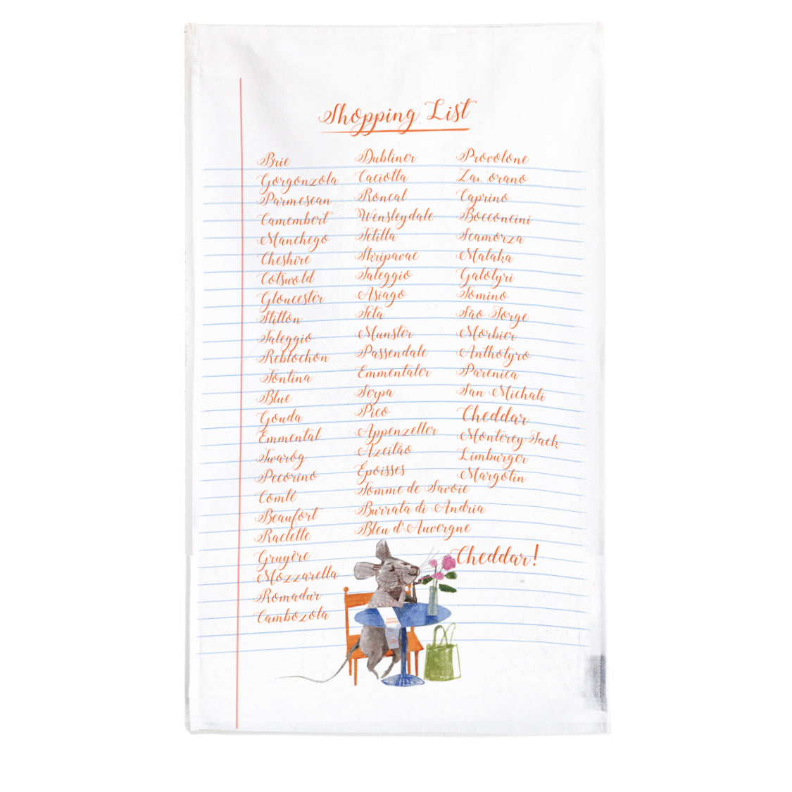 Cheese Shopping List Tea Towel