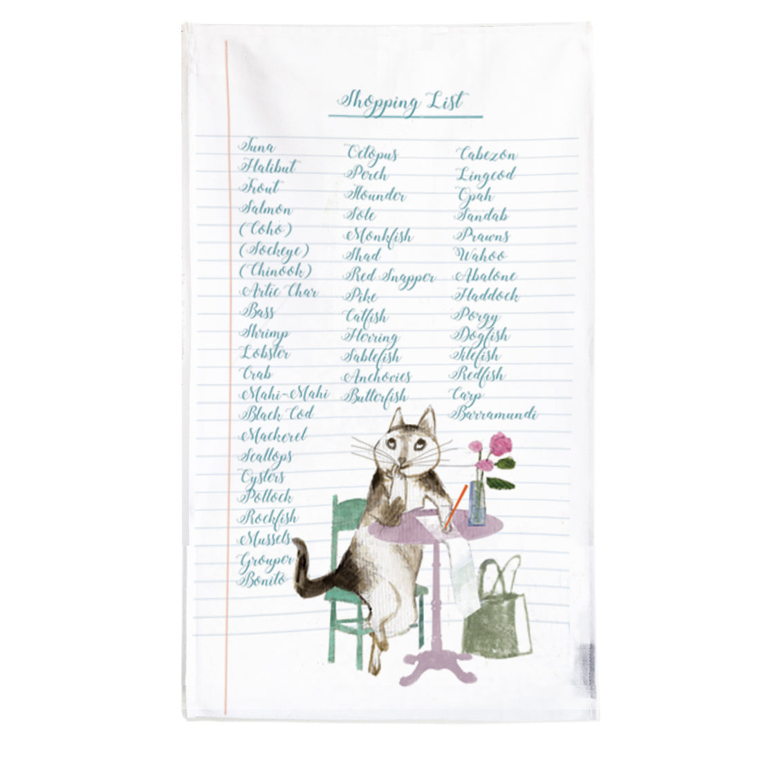 Fish Shopping List Tea Towel